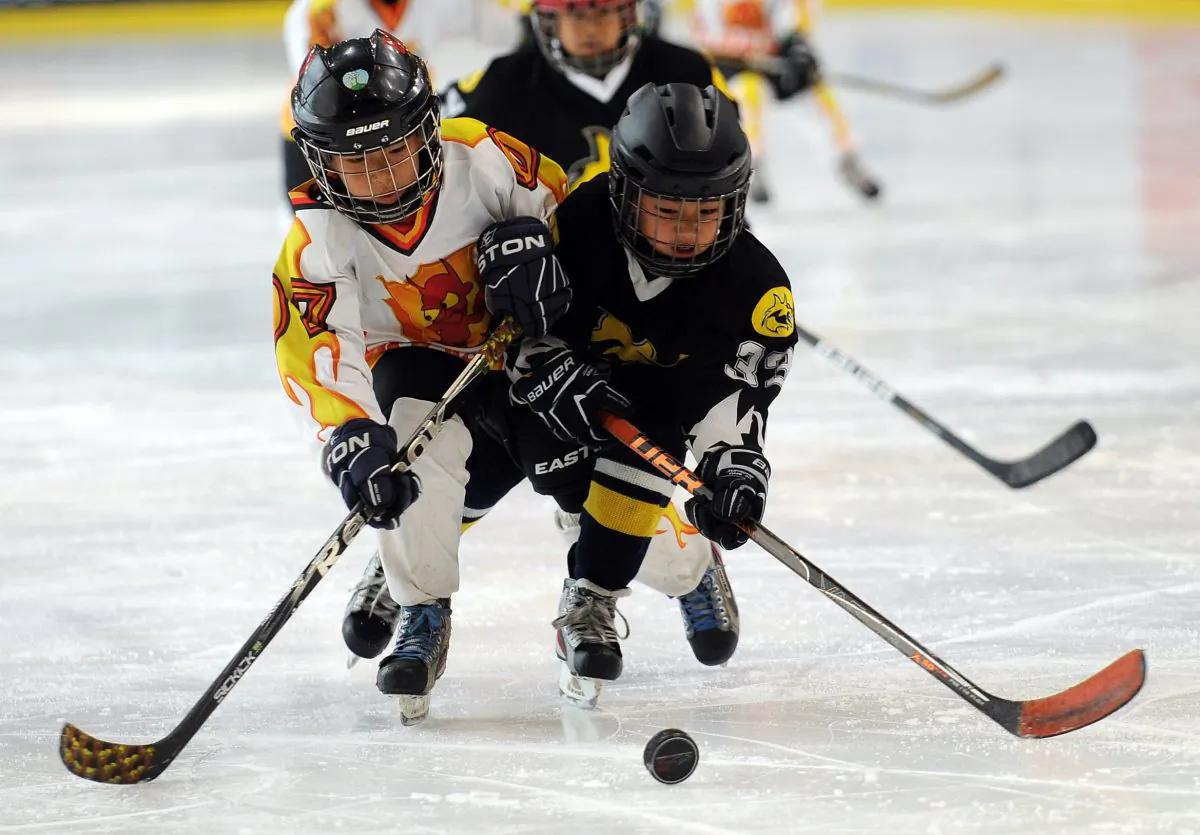 Children under the age of 6 compete in Hong Kong ... Beijing Little Wolf A (black) beat Beijing Red Devils in the Mega Ice Hockey 5’s Atoms Final on Saturday May 4. (Mega Ice) 