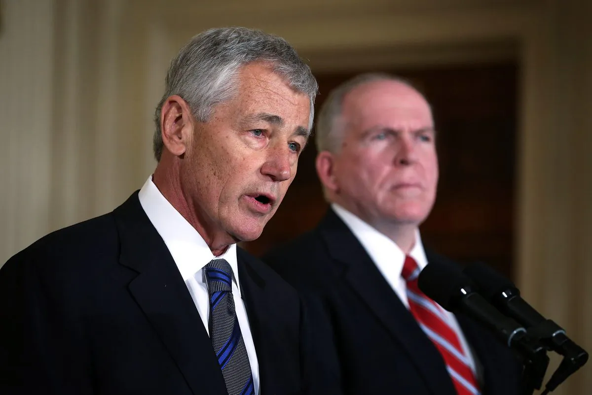 Secretary of Defense Chuck Hagel speaks during a personnel announcement in the East Room at the White House in this file photo. At a daylong symposium at the Washington Institute for Near East Policy, Hagel discussed the tumultuous situation in the Middle East. (Alex Wong/Getty Images)