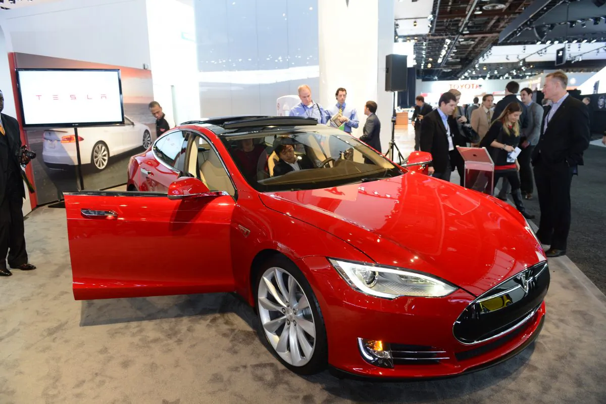 A Tesla Model S at the 2013 North American International Auto Show in Detroit, Jan. 15. Telsa's stock has performed strongly this year, but some analysts question if this performance can continue. (Stan Honda/AFP/Getty Images)