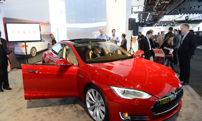 A Tesla Model S at the 2013 North American International Auto Show in Detroit, Jan. 15. Telsa's stock has performed strongly this year, but some analysts question if this performance can continue. (Stan Honda/AFP/Getty Images)