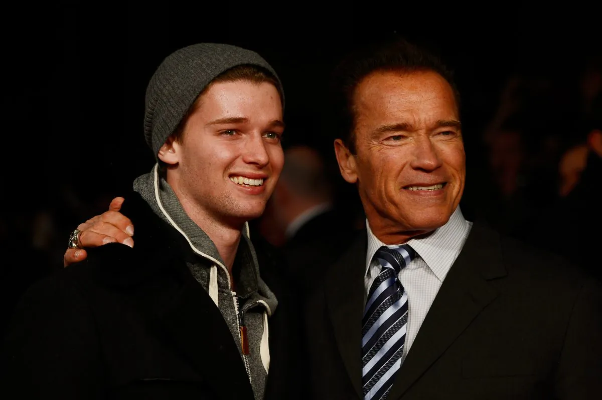 Actor Arnold Schwarzenegger (R) and Patrick Schwarzenegger attend the European Premiere of 'The Last Stand' at Odeon West End on January 22, 2013 in London, England. (Gareth Cattermole/Getty Images)