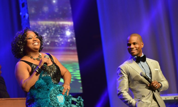 Sherri Shepherd and Kirk Franklin co-host the Super Bowl Gospel 2013 Show at UNO Lakefront Arena on February 1, 2013 in New Orleans, Louisiana. (Photo by Rick Diamond/Getty Images for Super Bowl Gospel)