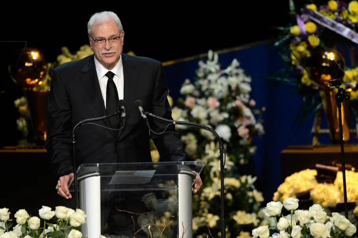 Phil Jackson, former Los Angeles Lakers head coach, speaks during a memorial service for Los Angeles Lakers owner Dr. Jerry Buss in L.A. Jackson could sign on with the Brooklyn Nets, according to reports. (Photo by Kevork Djansezian/Getty Images)