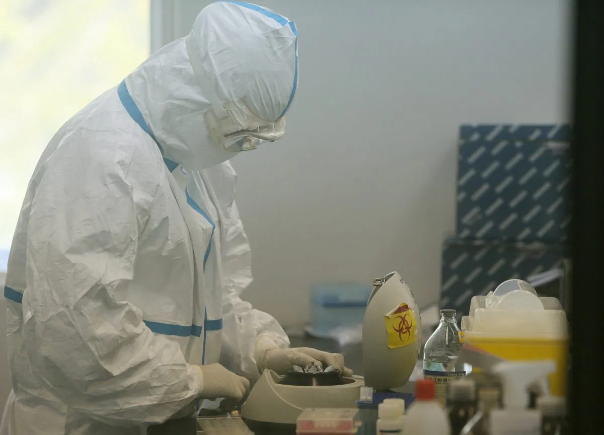 A doctor working in the lab at the Beijing Center of Disease Control on April 16, 2013, during the H7N9 bird flu outbreak. Chinese researchers have published a paper about a mutant virus they created from the H5N1 bird flu and H1N1 swine flu viruses that can infect guinea pigs. (STR/AFP/Getty Images)