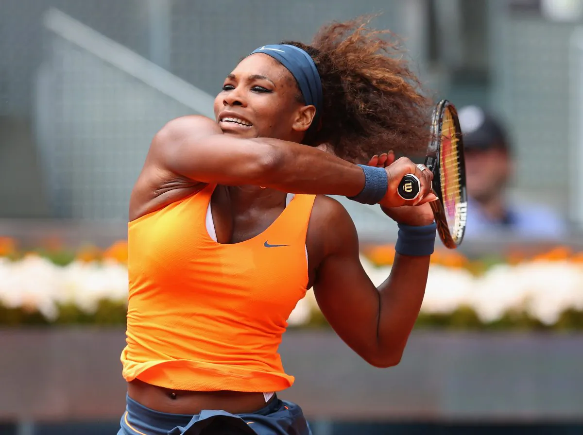 Serena Williams of USA in action in her match against Lourdes Dominguez Lino of Spain during day four of the Mutua Madrid Open tennis tournament at the Caja Magica on May 7, 2013 in Madrid, Spain. (Julian Finney/Getty Images)