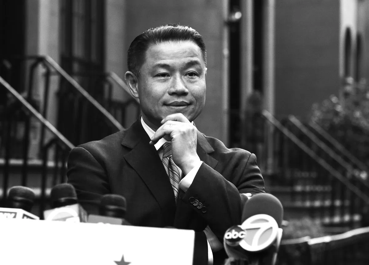 New York City Comptroller John Liu speaking at a press conference in Brooklyn May 2 after two of his aides were found guilty of attempted wire fraud in conjunction with his comptroller campaign from 2009–2011. Liu is also a NYC mayoral candidate. (Samira Bouaou/The Epoch Times)