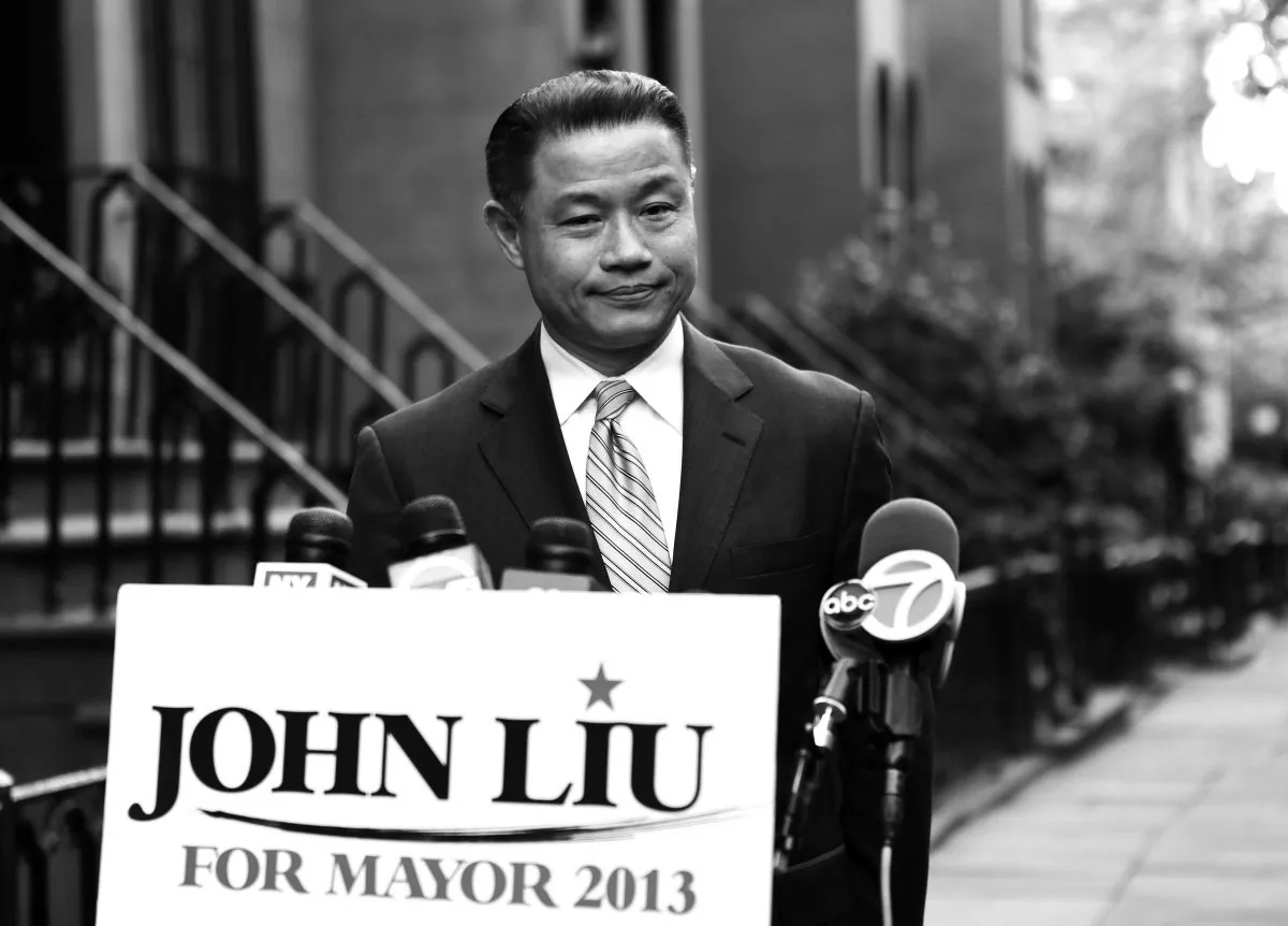 New York City Comptroller John Liu speaking at a press conference in Brooklyn May 2 after two of his aides were found guilty of attempted wire fraud in conjunction with his comptroller campaign from 2009–2011. Liu is also a NYC mayoral candidate.
(Samira Bouaou/Epoch Times)