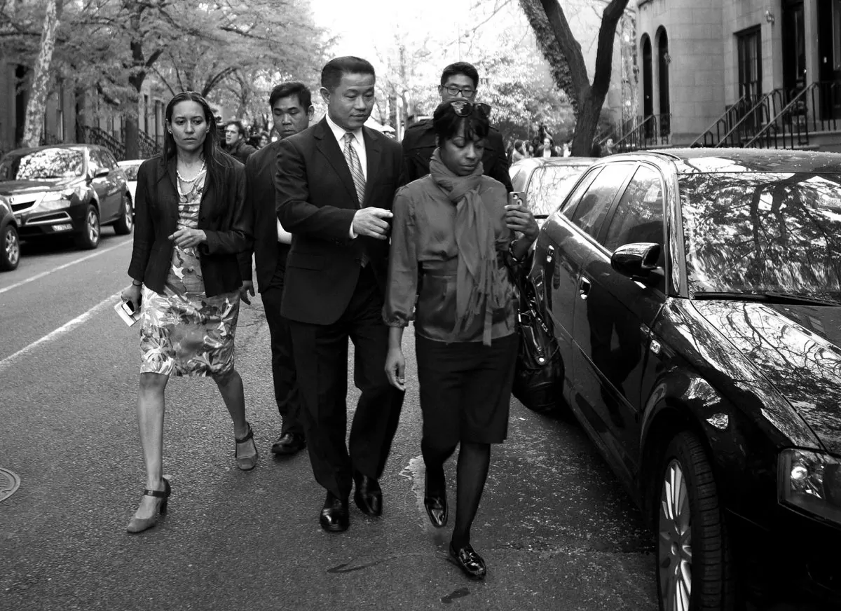 New York City Comptroller John Liu leaving a press conference in Brooklyn May 2 after two of his aides were found guilty of attempted wire fraud in conjunction with his comptroller campaign from 2009–2011. Liu is also a NYC mayoral candidate.
(Samira Bouaou/Epoch Times)