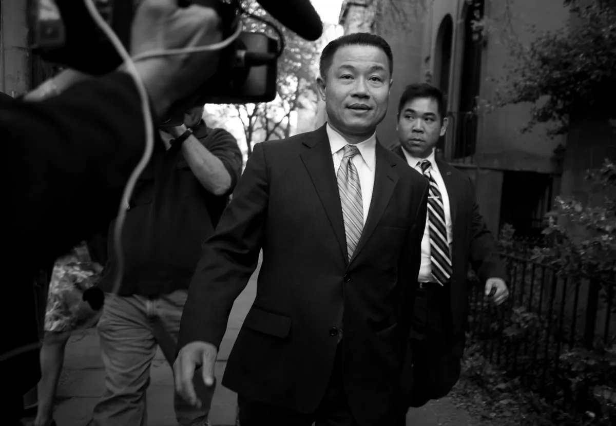 New York City Comptroller John Liu leaving a press conference in Brooklyn May 2 after two of his aides were found guilty of attempted wire fraud in conjunction with his comptroller campaign from 2009–2011. Liu is also a NYC mayoral candidate. (Samira Bouaou/Epoch Times)