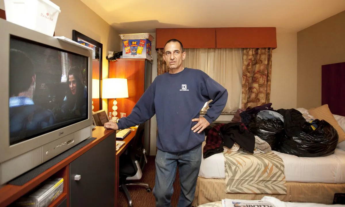 Richard Fabio, a Hurricane Sandy evacuee, in the Staten Island Ramada Inn. He has been living in a hotel since Dec. 22, 2012. (Samira Bouaou/The Epoch Times)
