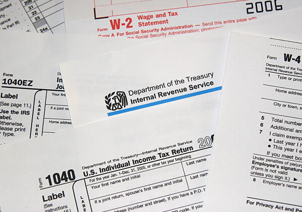This file photo shows US Internal Revenue Service (IRS) tax forms.
(Karen Bleier/AFP/Getty Images)
