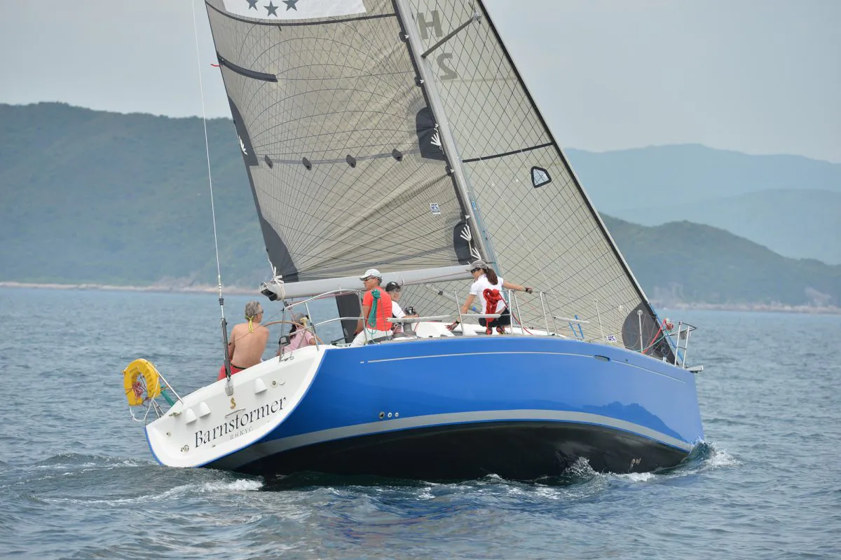 ‘Barnstormer’ in her new livery took line honours in IRC Division Races 1 and 2 of the Summer Saturday Series on Saturday May 25. She is seen here performing in the Spring Saturday Series on May 11. (Bill Cox/The Epoch Times)