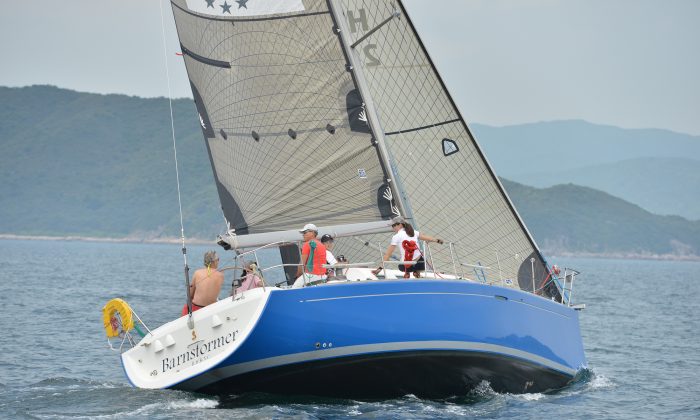 ‘Barnstormer’ in her new livery took line honours in IRC Division Races 1 and 2 of the Summer Saturday Series on Saturday May 25. She is seen here performing in the Spring Saturday Series on May 11. (Bill Cox/The Epoch Times)