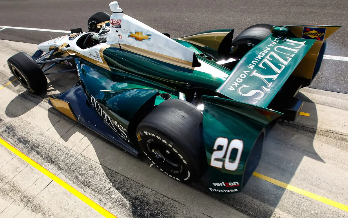 Ed Carpenter, driver of the #20 Fuzzy's Vodka Ed Carpenter Racing Dallara Chevrolet pulls out of his pit stall during Indianapolis 500 practice at the Indianapolis Motor Speedway in Indianapolis, Indiana. (Michael Hickey/Getty Images)