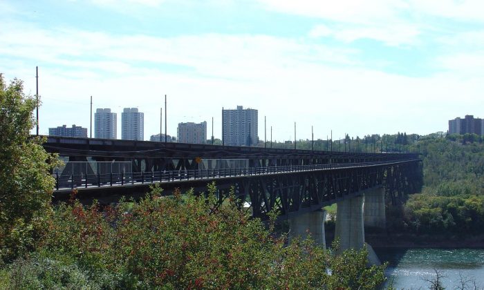 Edmonton's High Level Bridge turns 100 in June. One hundred-year-old Jessie Voaklander donated $2,500 to the Light the Bridge campaign, funding 100 bulbs to help outfit the bridge. (Wikimedia Commons)