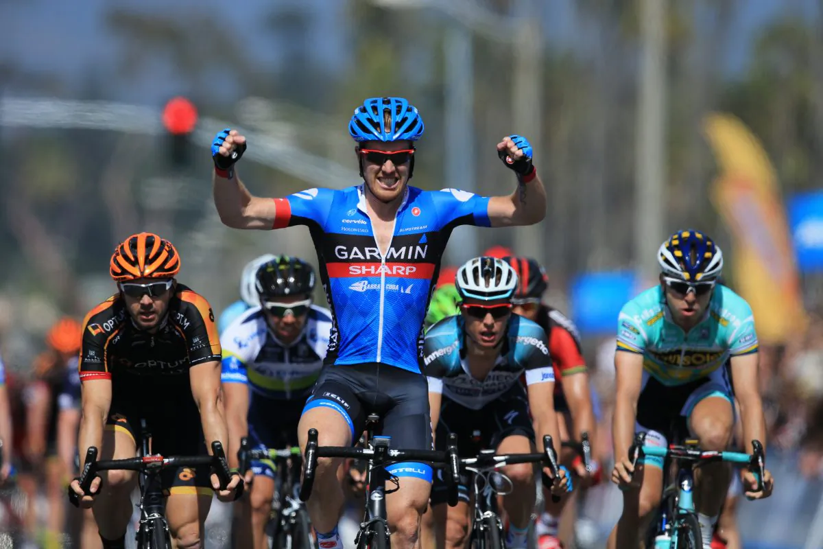 Tyler Farrar of Garmin Sharp celebrates winning stage four of the 2013 Amgen Tour of California from Palmdale to Santa Clarita on May 15, 2013. (Doug Pensinger/Getty Images)