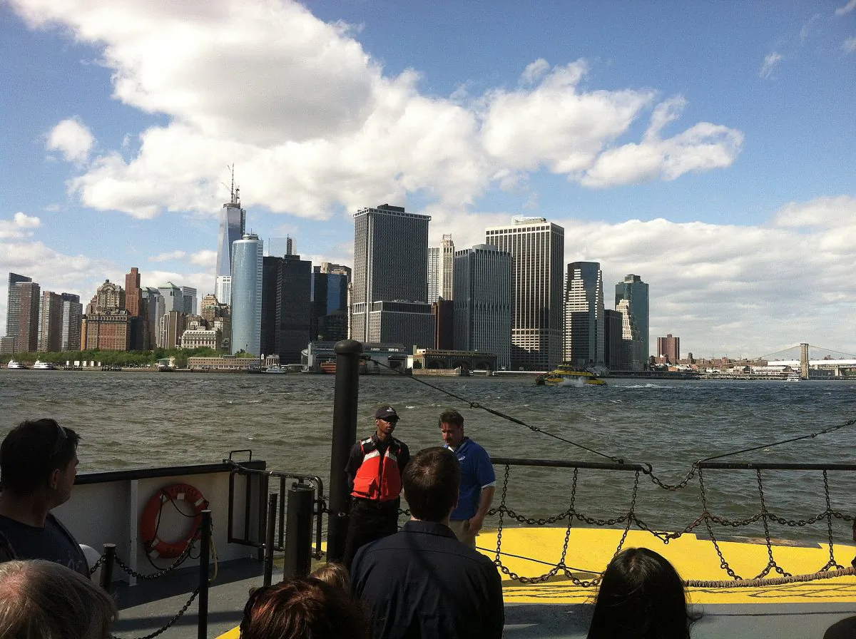 Aboard a ferry to Governors Island on May 26. (Genevieve Belmaker/The Epoch Times)