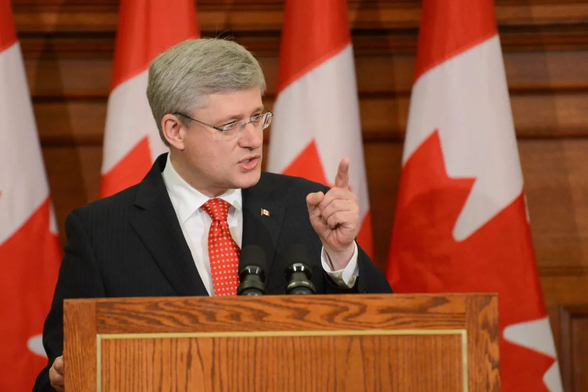 Prime Minister Stephen Harper told his caucus that the Conservatives are the party of accountability and Conservative MPs and Senators better act that way during a meeting Tuesday, May 21, 2013. (Matthew Little/The Epoch Times)
