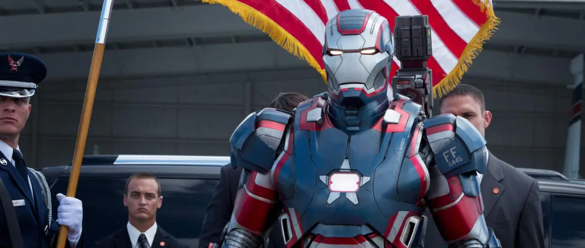Colonel James “Rhodey” Rhodes as Iron Patriot (Don Cheadle) in the science-fiction action-adventure “Iron Man 3,” is the Liaison between the U.S. Air Force and Stark Industries. (Courtesy of Marvel)