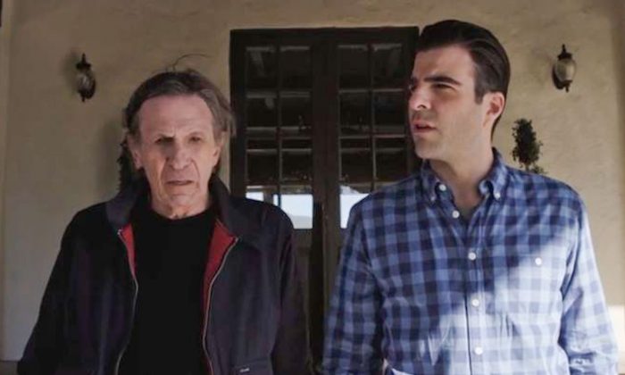 Leonard Nimoy (L) and Zachary Quinto (R) star in an Audi commercial. (Screenshot/YouTube)