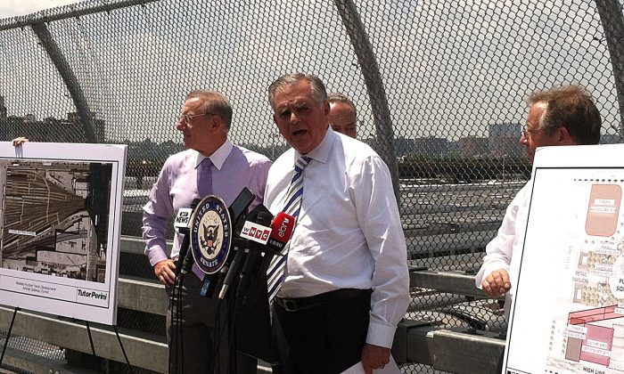U.S. Transportation Secretary Ray LaHood announced on May 30 in New York announcing $185 million in Hurricane Sandy Relief funding that will allow work to begin on a new flood-resistant tunnel casement under the Hudson Yards, part of Amtrak's Gateway project. (Genevieve Belmaker/The Epoch Times)
