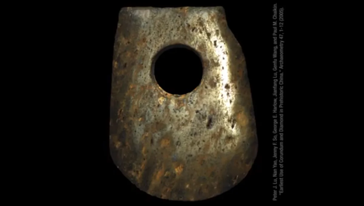Diamond-polished corundum axe from the neolithic Liangzhu culture of ancient China, c. 2500 B.C. (Screenshot via youtube)