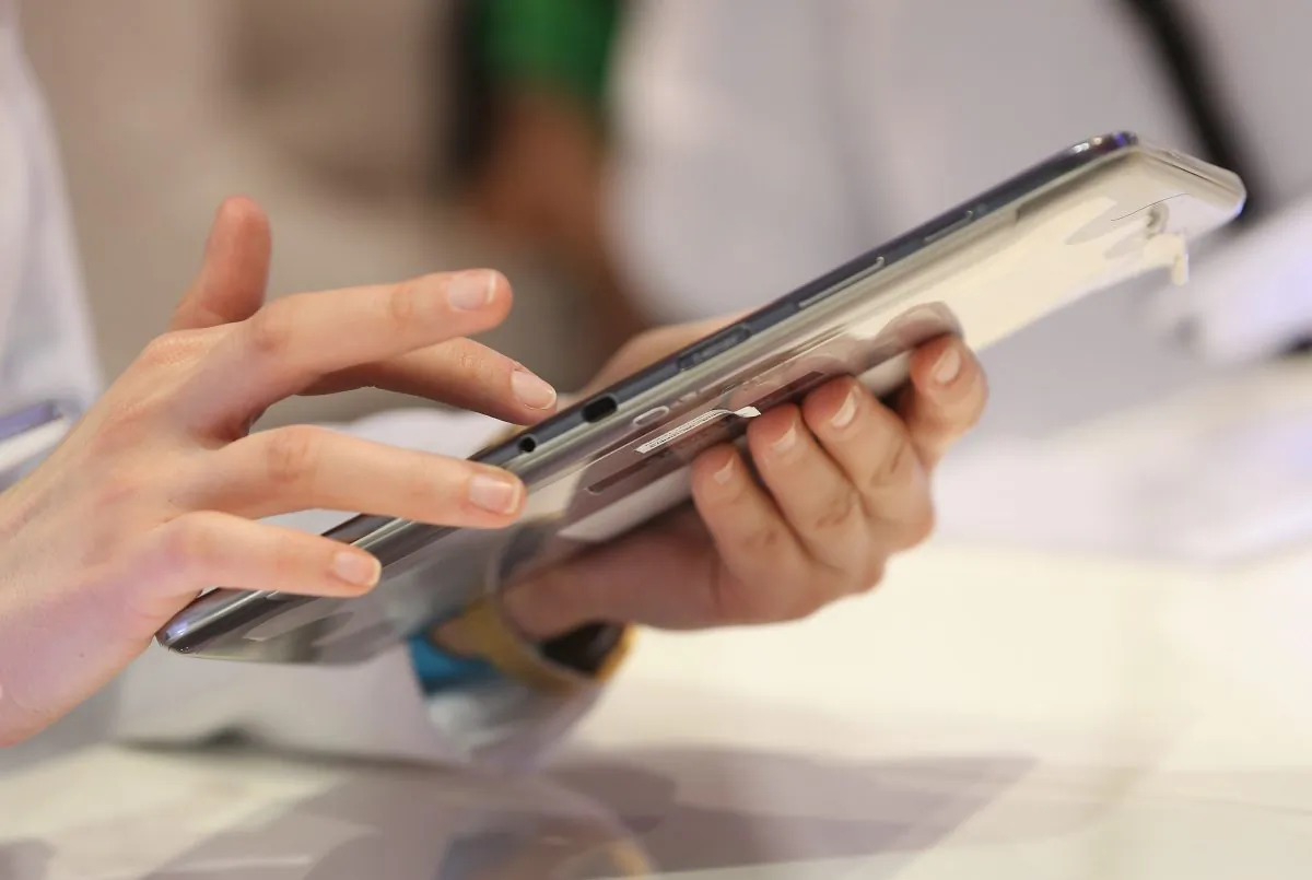 A file photo of a Galaxy Tab tablet at the Samsung stand at the 2013 CeBIT technology trade fair in Hanover, Germany, on March 5, 2013. (Sean Gallup/Getty Images)