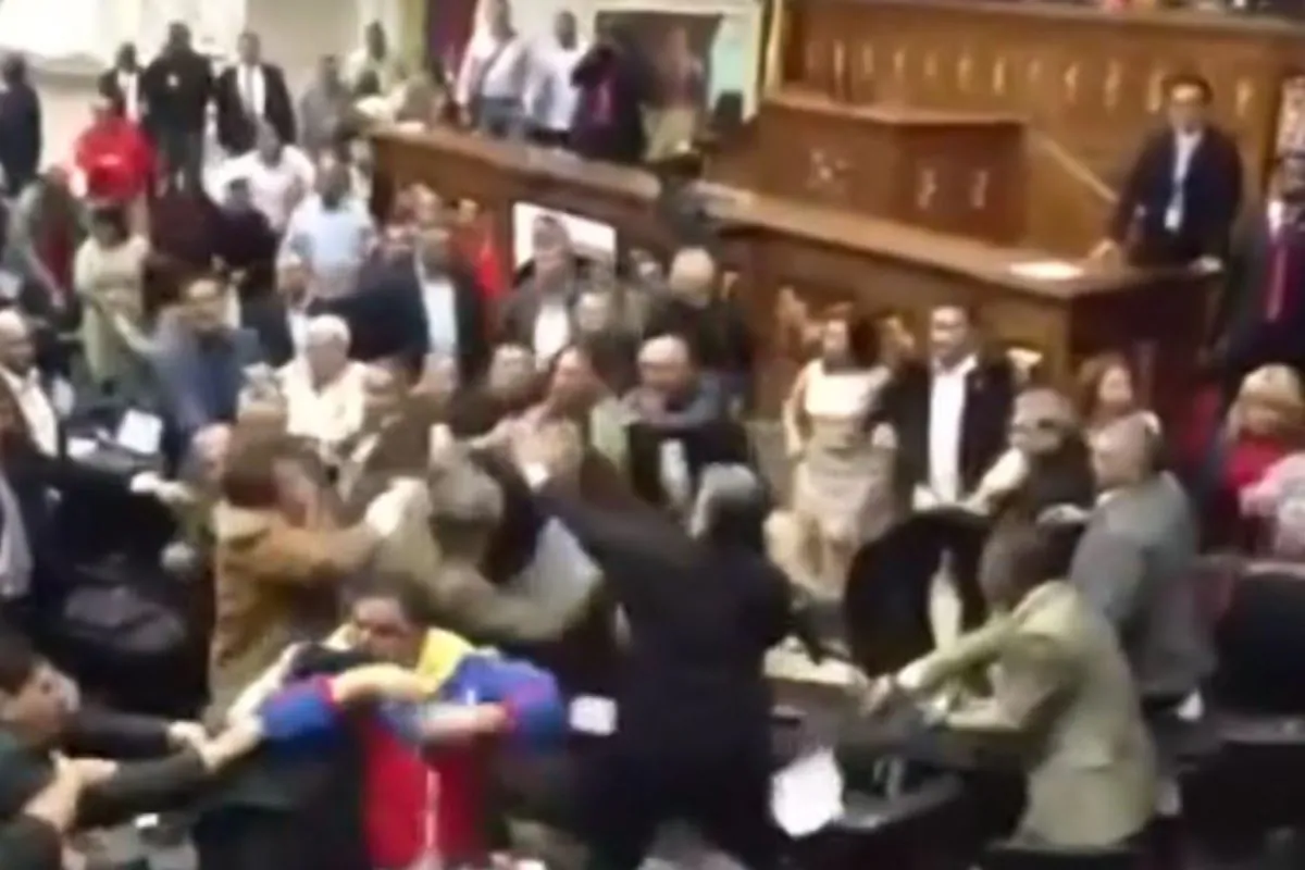A brawl brakes out in Venezuela Parliament on April 30, 2013. (Screenshot via The Epoch Times)