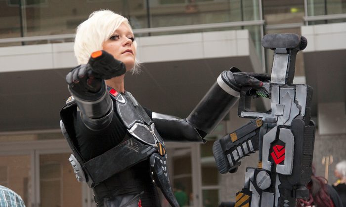An anime fan models as an animated science fiction character at the 16th annual Animazement convention in Raleigh, NC on May 24, 2013. (Derek Padula)