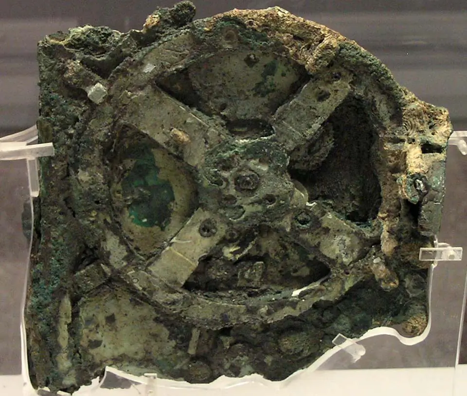The Antikythera Mechanism is a 2000-year-old mechanical device used to calculate the positions of the sun, moon, planets, and even the dates of the ancient Olympic Games. (Wikimedia Commons)