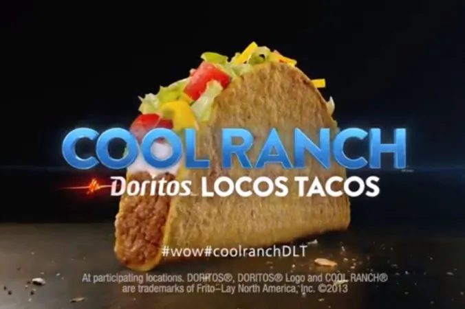 A YouTube screenshot shows an advertisement for Doritos Locos Tacos.
