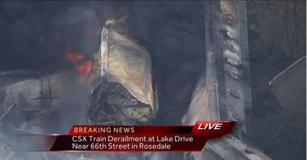 The garbage truck that collided with the train. (Screenshot/WBAL)