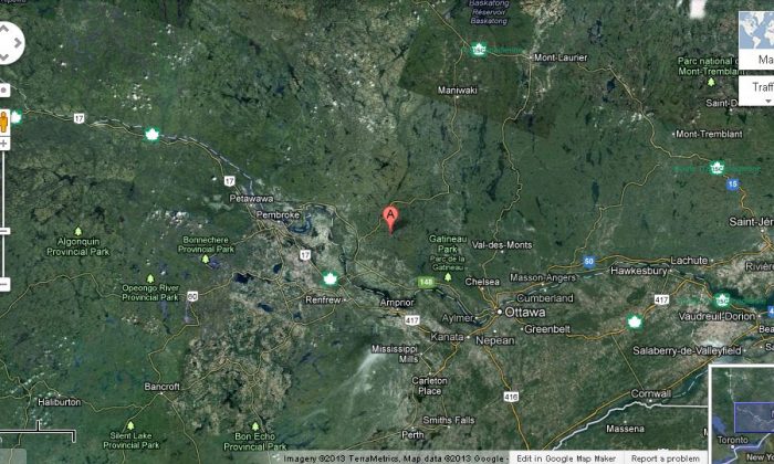 The estimated 5.2 earthquake in Shawville, Canada, which was felt in Ontario, Toronto, and multiple states in the United States. (Screenshot/Google Maps)