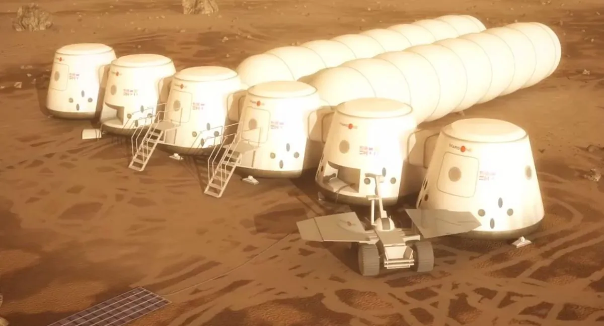 An artist's rendering of the planned Mars settlement. (Screenshot/YouTube)