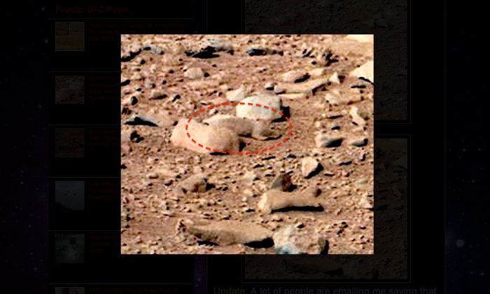 A screenshot shows the UFO Sightings Daily website's so-called Mars "rat."