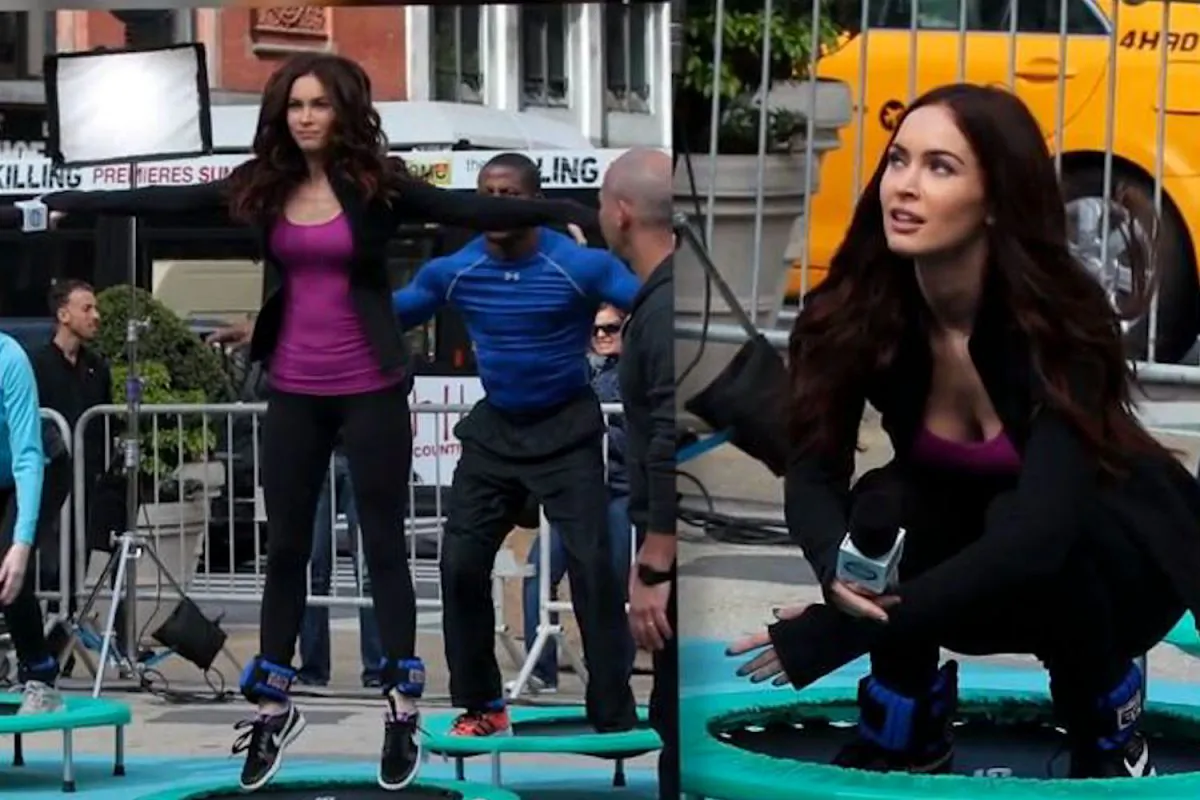 Actress Megan Fox works out on the New York set of her upcoming film "Teenage Mutant Ninja Turtles." (Screenshot/YouTube)