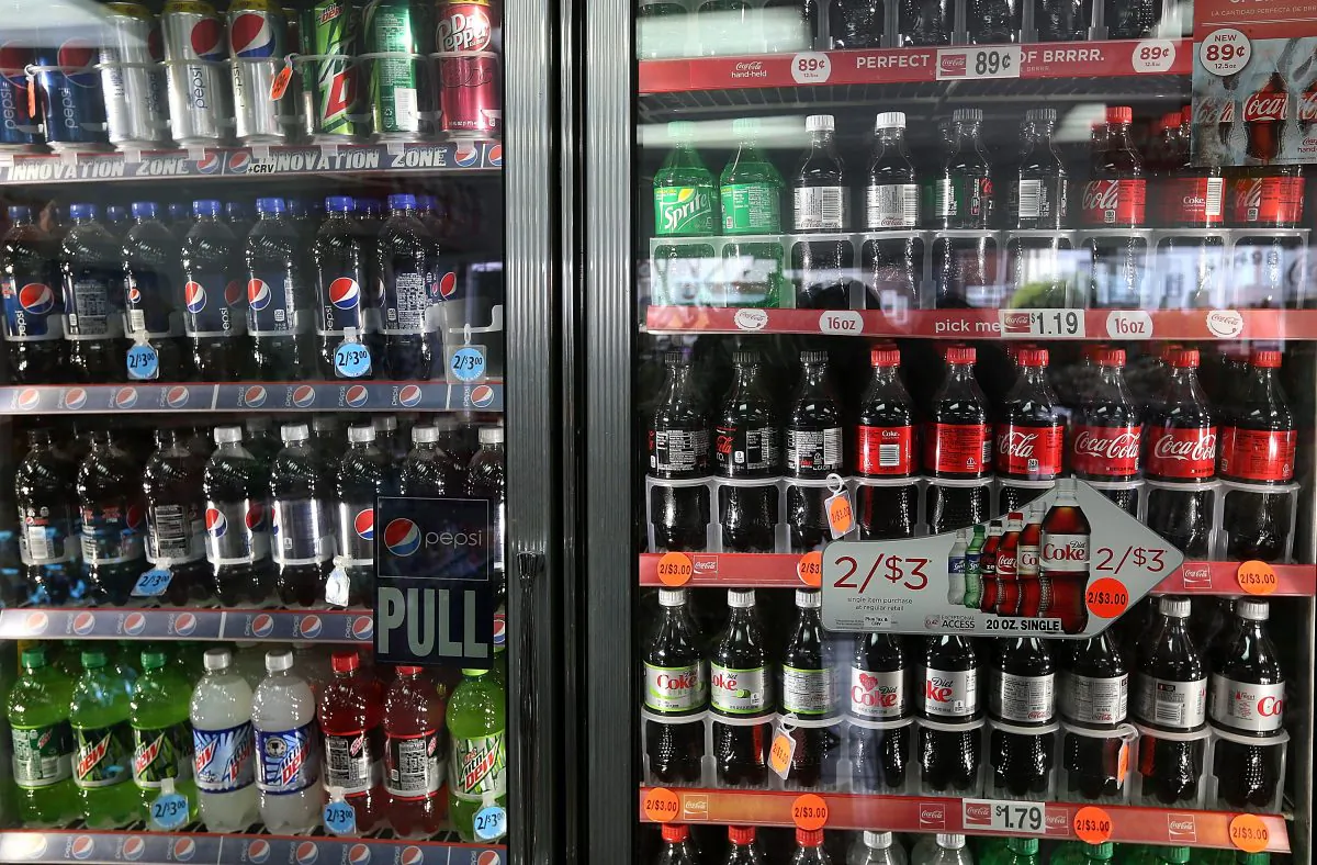 Bottles of soft drinks sit in a cooler at a gas station in San Francisco, Calif., on March 25, 2013. (Justin Sullivan/Getty Images)