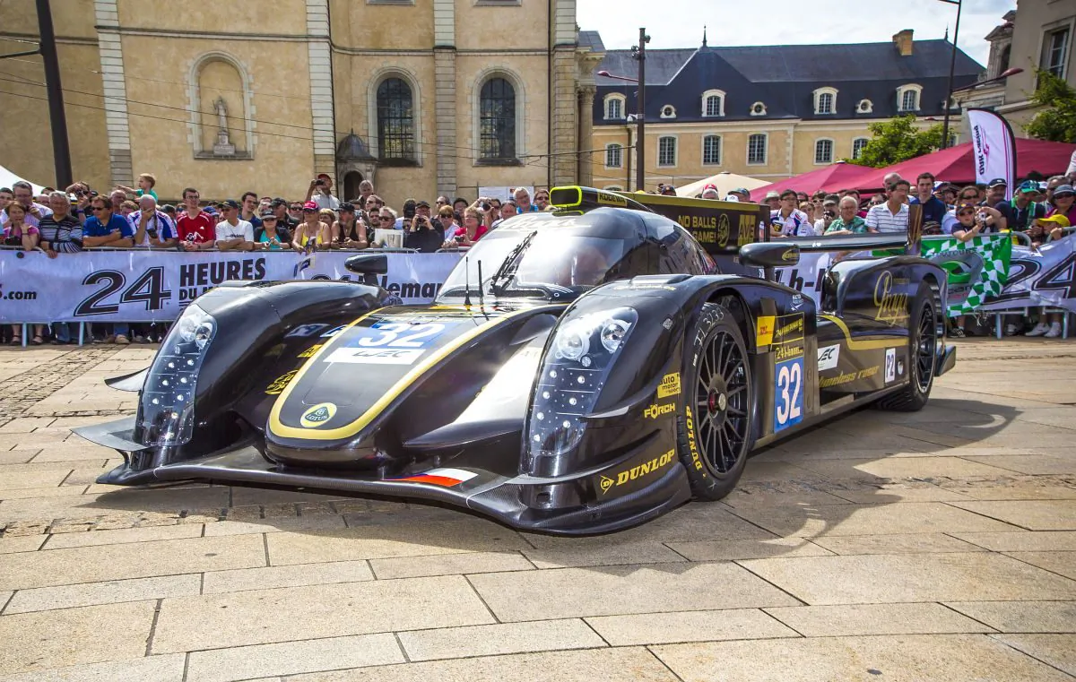 One of the Lotus Praga T128 LMP-2 cars waits at scrutineering for the Le Mans 24 on Sunday, June 16. (lotus-lmp2.com)
