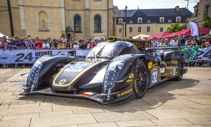 One of the Lotus Praga T128 LMP-2 cars waits at scrutineering for the Le Mans 24 on Sunday, June 16. (lotus-lmp2.com)