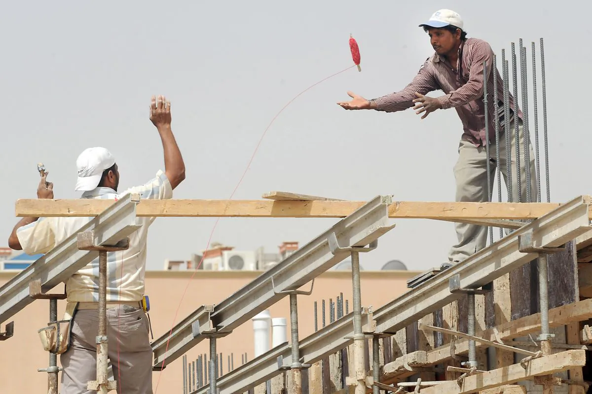 Foreign laborers work at a construction site in the Saudi capital Riyadh on April 10, 2013. (Fayez Nureldine/AFP/Getty Images)