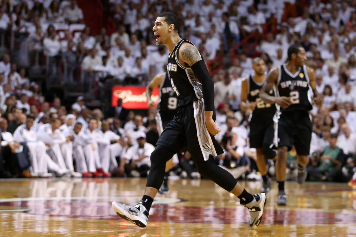 Danny Green #4 of the San Antonio Spurs reacts after making a three-pointer in the first quarter agianst the Miami Heat during Game Two of the 2013 NBA Finals on June 9, 2013 in Miami, Florida. (Christian Petersen/Getty Images)