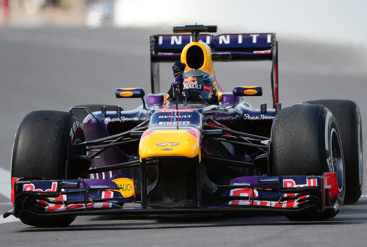 Sebastian Vettel of Red Bull pumps his fist in triumph after winning the Formula One Canadian Grand Prix at the Circuit Gilles Villeneuve in Montreal on June 9, 2013. (Emmanuel Dunand/AFP/Getty Images) 