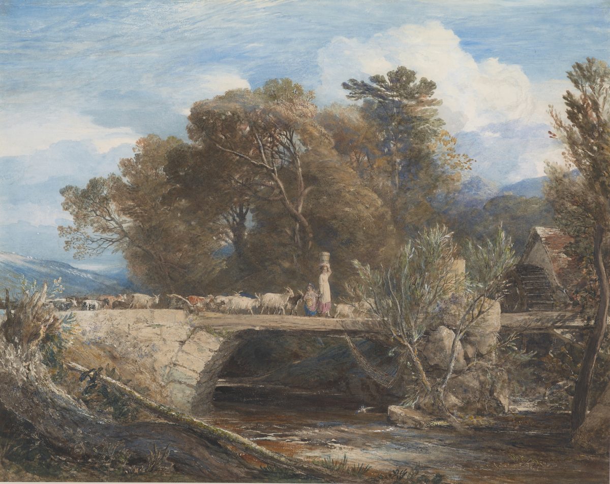 Samuel Palmer (British, 1805–1881)
”Crossing the Bridge,” 1847. Watercolor, gouache, and graphite. Purchased on the Sunny Crawford von Bülow Fund 1978, 2011.
(Graham S. Haber/The Morgan Library & Museum)