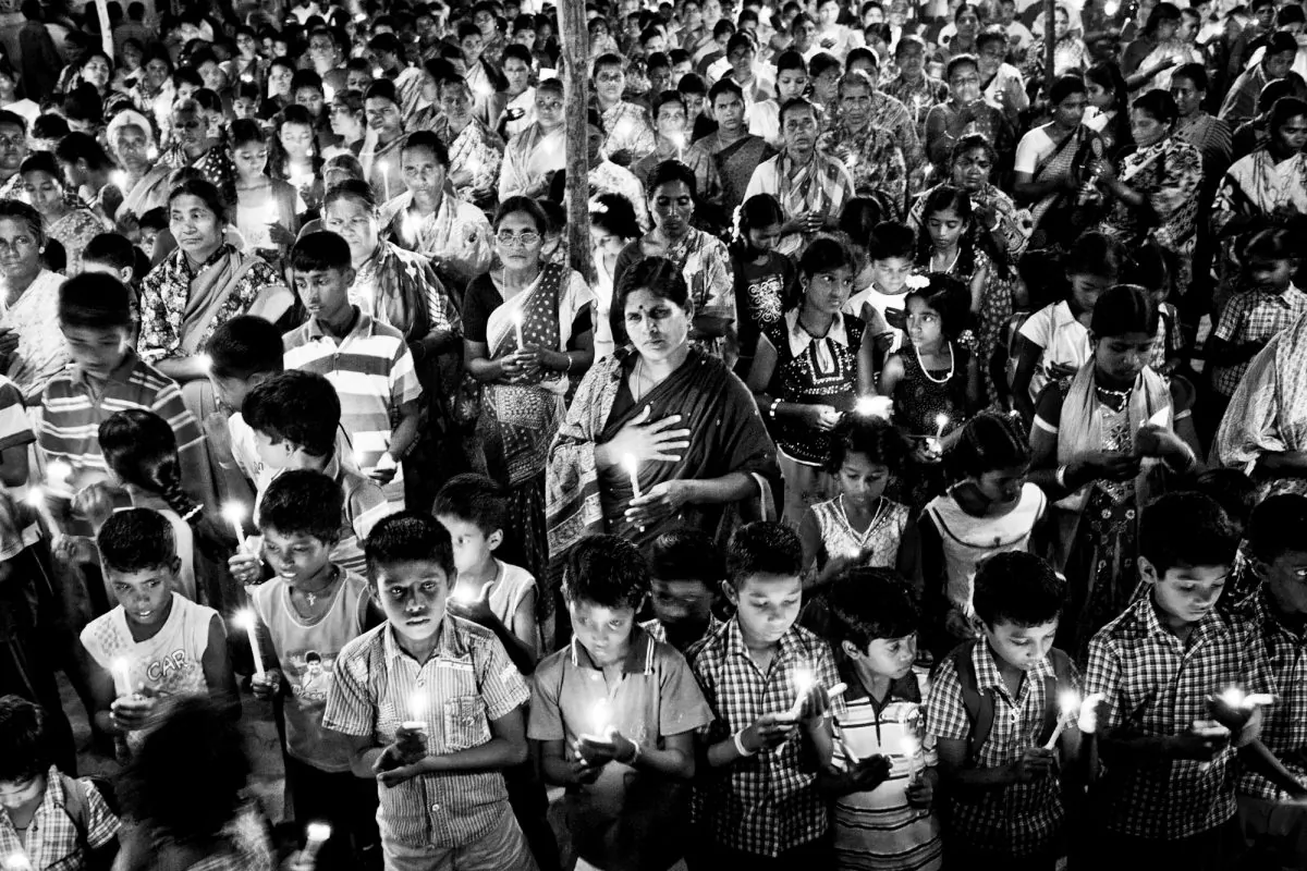 Villagers near the Kudankulam nuclear power plant site in Tamil Nadu State, India, observe a candlelight vigil to pay homage to Hiroshima victims on Hiroshima Day on Aug. 6, 2012. For more than a year, protests have surrounded the Kudankulam site. (Amrithraj Stephen)