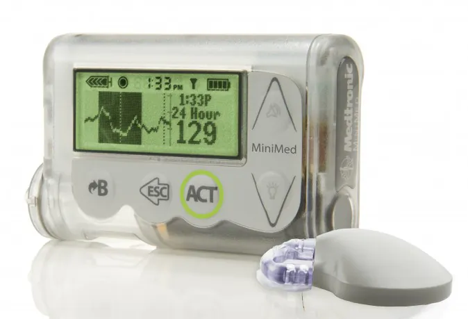 The MiniMed Integrated System device that would constantly monitor blood sugar in people with diabetes, and automatically supply insulin as needed. According to the company-sponsored study announced on June 22, 2013 at an American Diabetes Association conference in Chicago. (AP Photo/Medtronic)