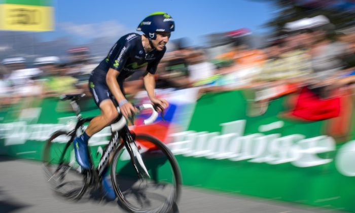 Movistar's Rui Costa rides on his way to winning the final stage and the General Classification of the Tour de Suisse, on June 16, 2013. It was Costa’s second successive Tour de Suisse victory. (Fabrice Coffrini/AFP/Getty Images)