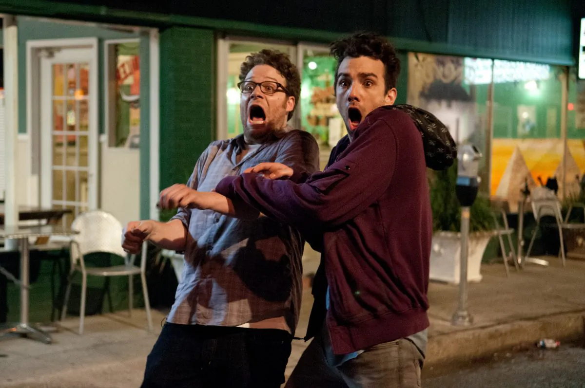 Seth Rogen, left, and Jay Baruchel in "The End of the World." (Sony Pictures)