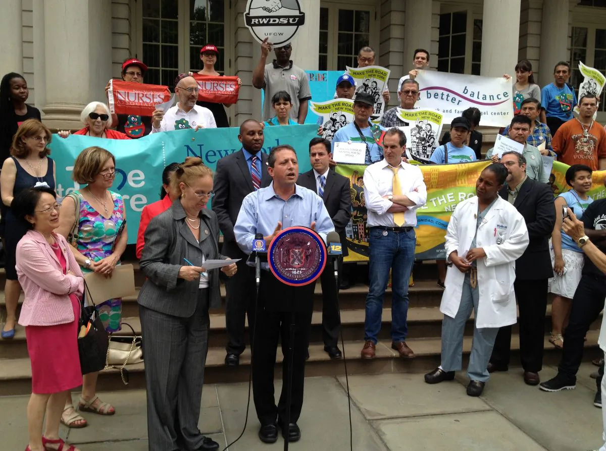 Council member Bill Lander and others support overriding the mayor's veto to pass the New York City Earned Sick Time Act on June 26, 2013. (Matt Gnaizda)