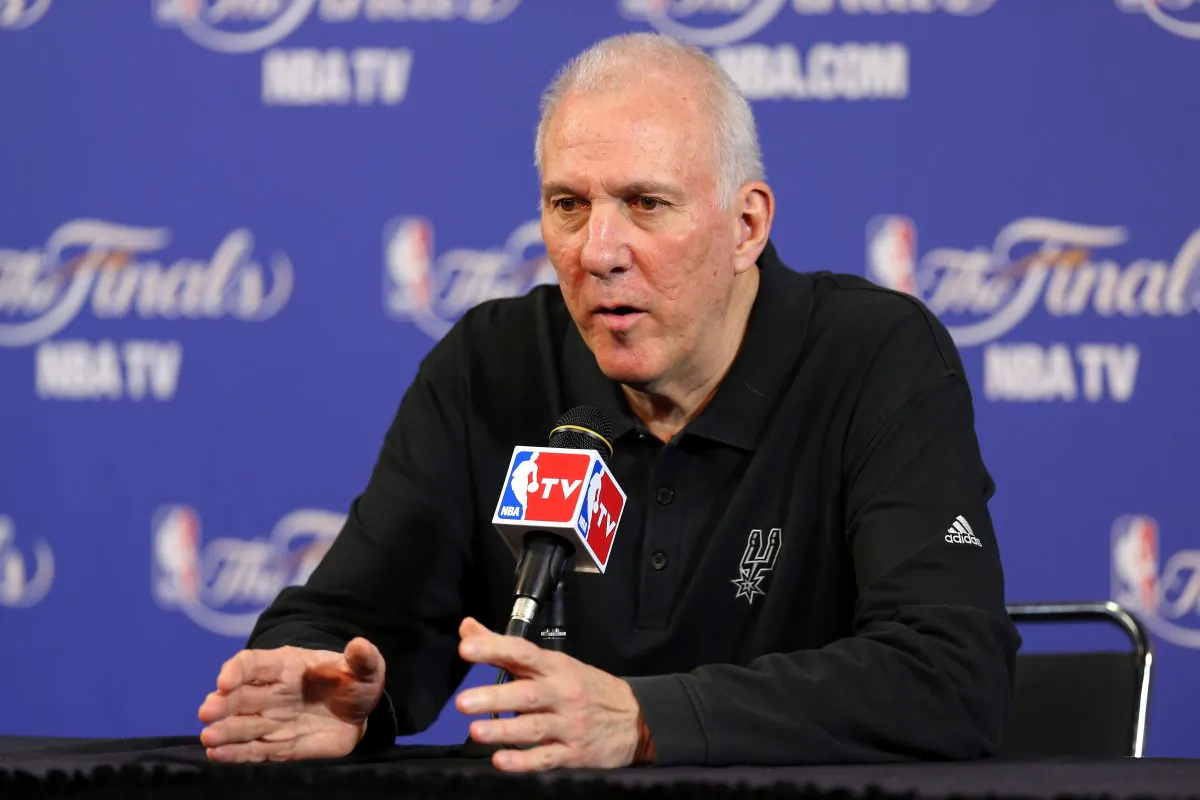 Head coach Gregg Popovich of the San Antonio Spurs addresses the media before Game 1 of the 2013 NBA Finals at American Airlines Arena against the Miami Heat on June 6 in Miami, Florida. (Mike Ehrmann/Getty Images) 