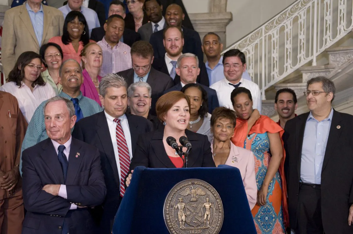 Speaker Christine Quinn and Mayor Michael Bloomberg announce the 2013-2014 NYC budget agreement. (William Alatriste/New York City Council)